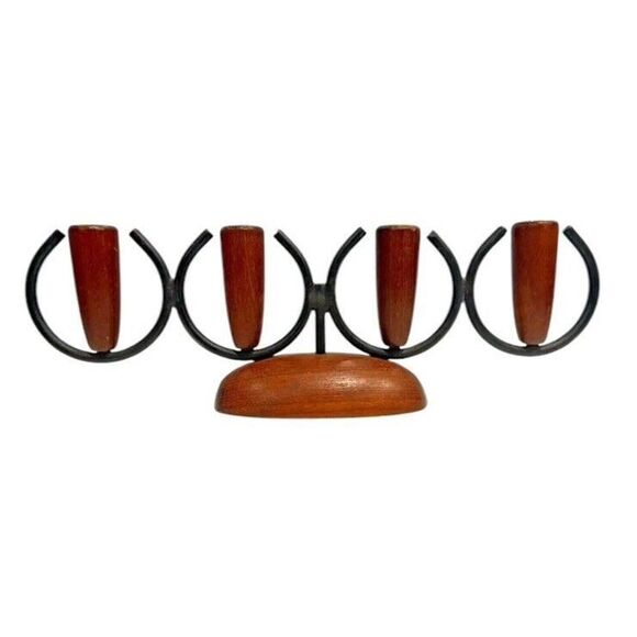 Vintage 1960 Lüthje Denmark black teak metal candle holder HAJ danish - Picture 1 of 3